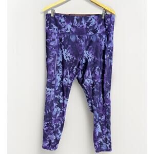 Athleta Rainier Printed Tight Leggings Purple Floral Cold Weather Training 2X